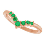 14K Rose Natural Emerald Graduated V Ring