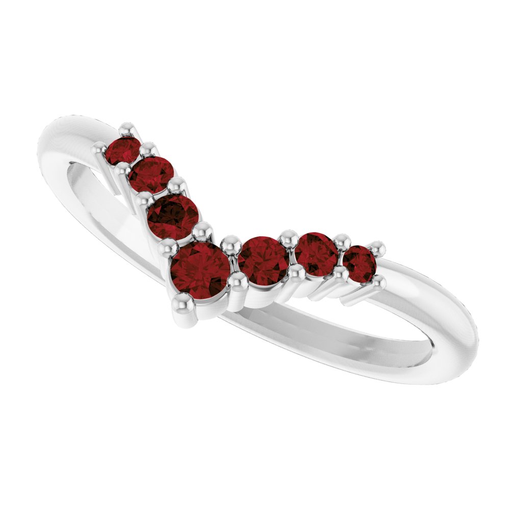 14K White Natural Mozambique Garnet Graduated V Ring