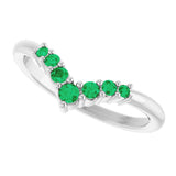 14K White Natural Emerald Graduated V Ring