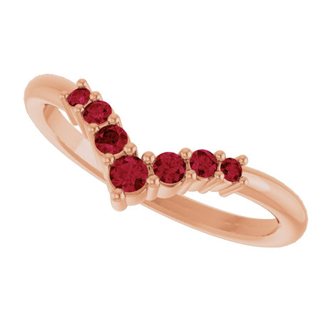 14K Rose Natural Ruby Graduated V Ring