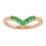 14K Rose Natural Emerald Graduated V Ring