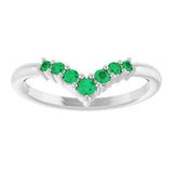 Sterling Silver Natural Emerald Graduated V Ring