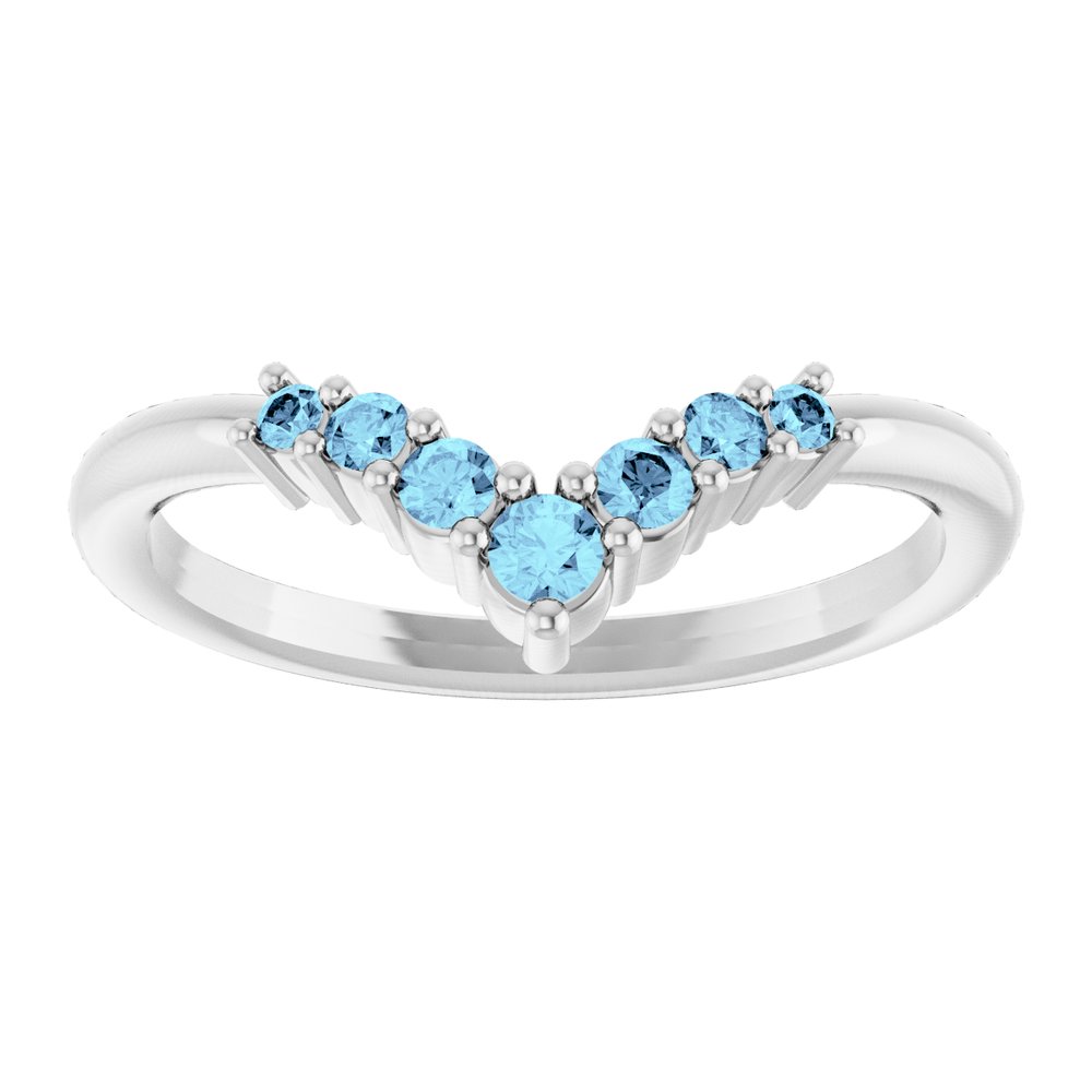 14K White Natural Aquamarine Graduated V Ring