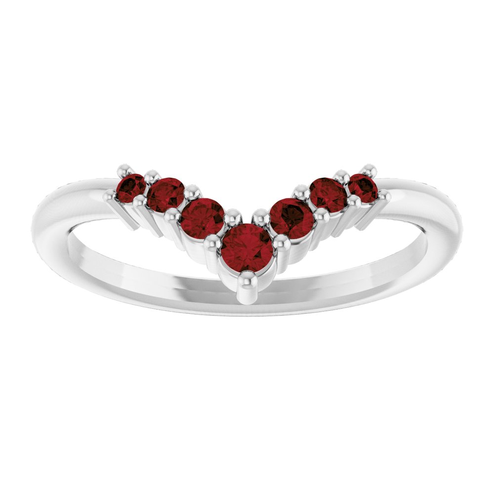 14K White Natural Mozambique Garnet Graduated V Ring