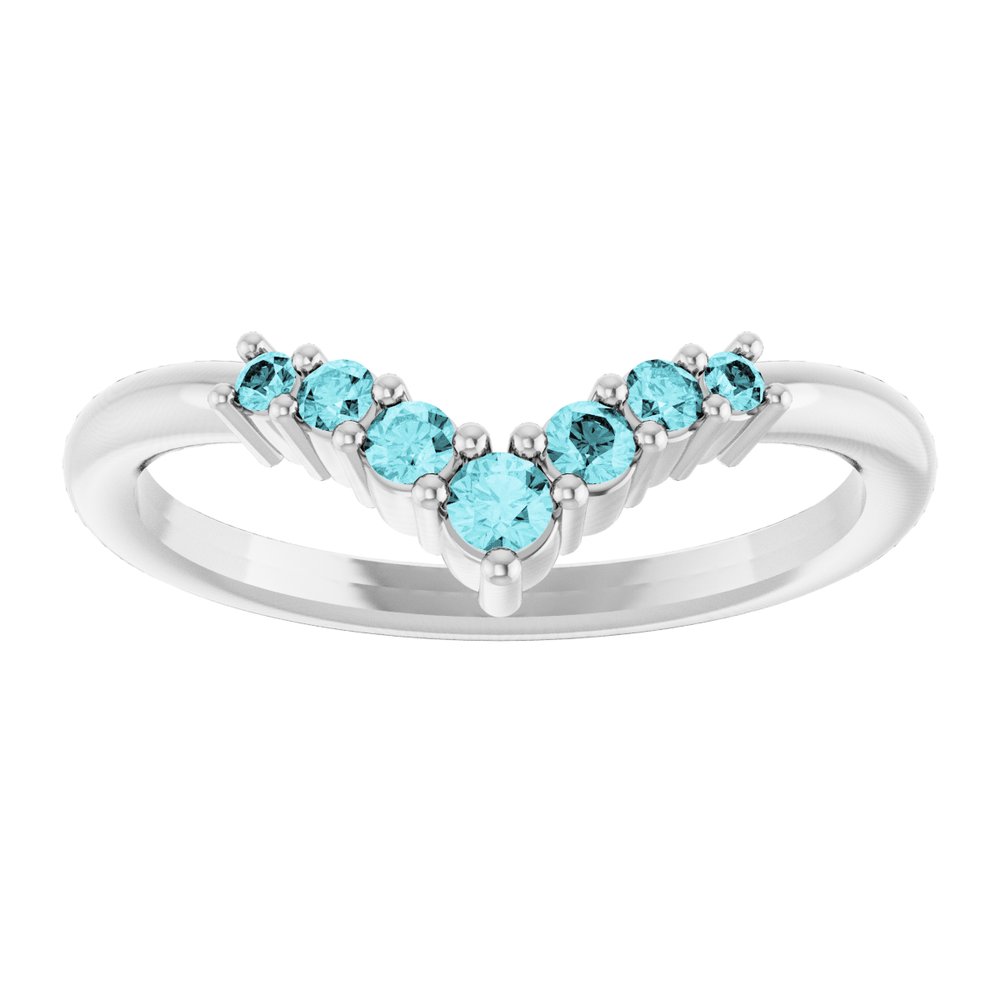 14K White Gold Natural Blue Zircon Graduated V Ring