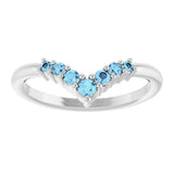 14K White Gold Natural Aquamarine Graduated V Ring