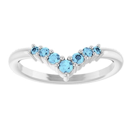 Sterling Silver Natural Aquamarine Graduated V Ring
