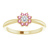 14K Yellow Natural Pink Tourmaline & .06 CT Natural Diamond Flower Ring