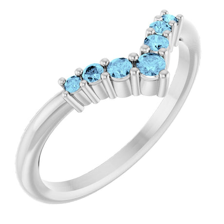 14K White Gold Natural Aquamarine Graduated V Ring
