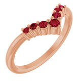 14K Rose Natural Ruby Graduated V Ring