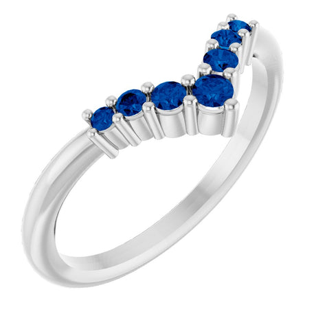 14K White Gold Natural Blue Sapphire Graduated V Ring