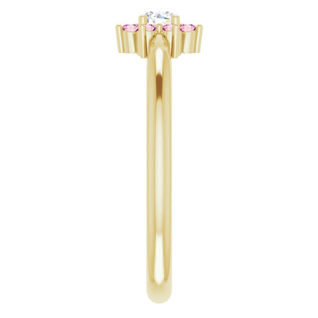 14K Yellow Natural Pink Tourmaline & .06 CT Natural Diamond Flower Ring