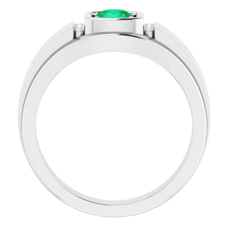 14K White  Natural Emerald & .08 CTW Natural Diamond Ring