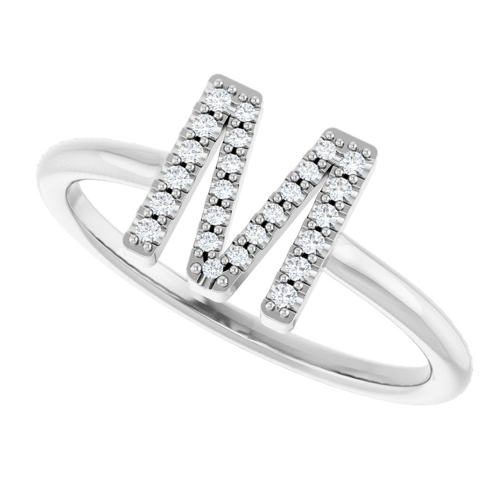 14K White .07 CTW Natural Diamond Initial M Ring