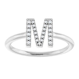 14K White .07 CTW Natural Diamond Initial M Ring