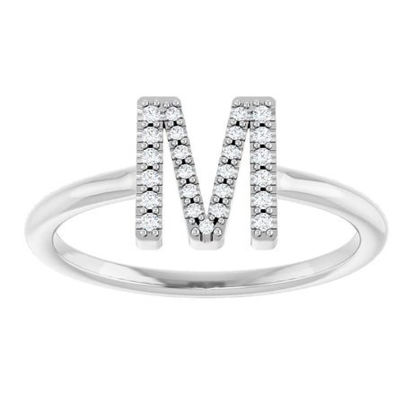 14K White .07 CTW Natural Diamond Initial M Ring