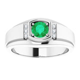 14K White  Natural Emerald & .08 CTW Natural Diamond Ring