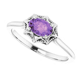 14K White Natural Amethyst Ring