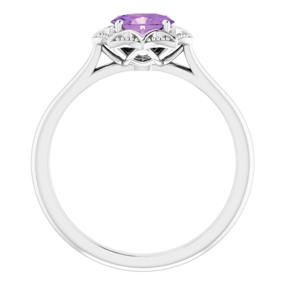 14K White Natural Amethyst Ring