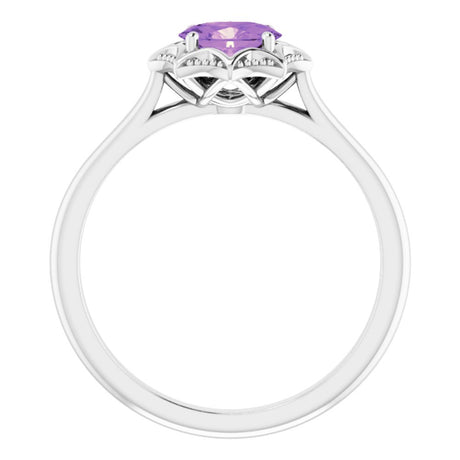 14K White Natural Amethyst Ring