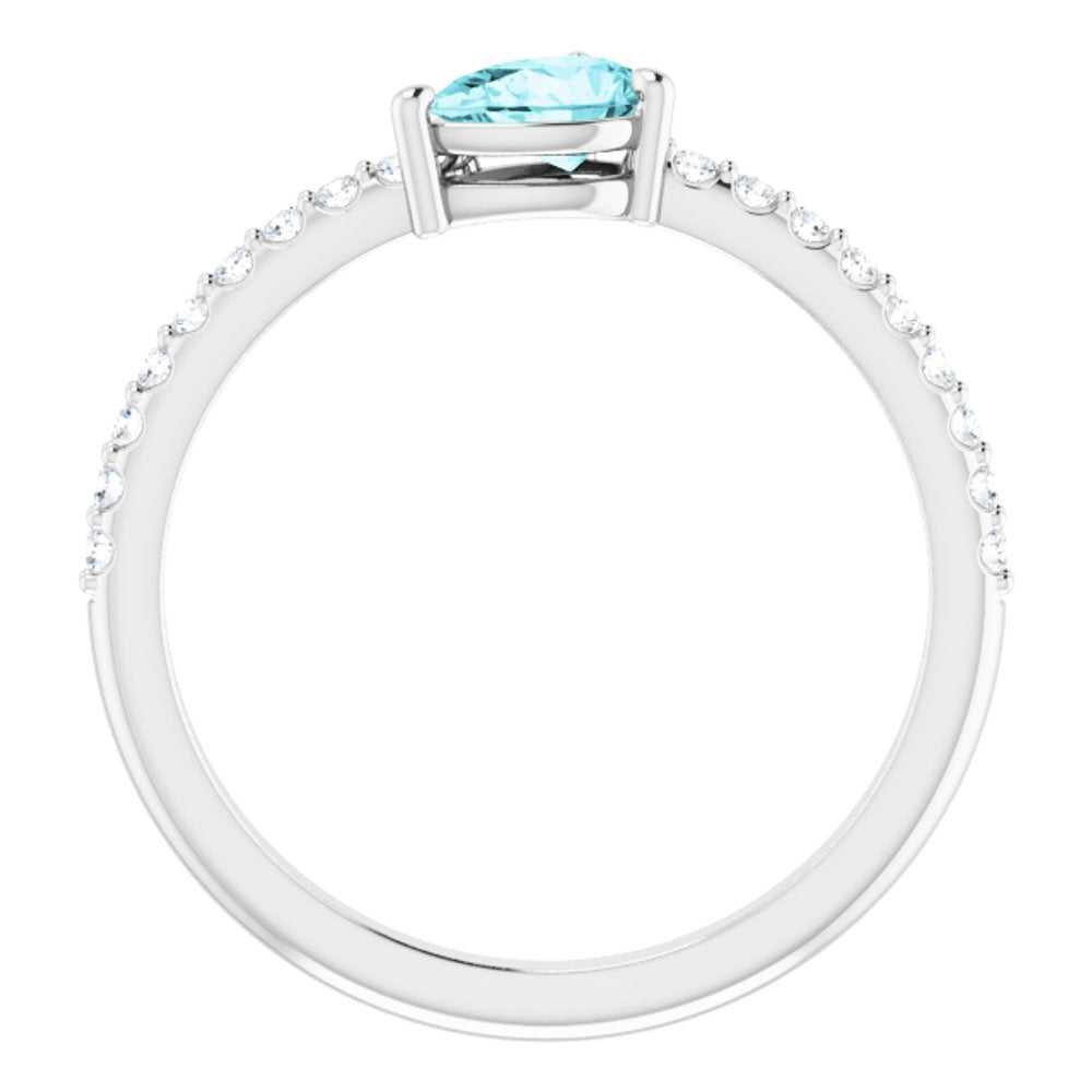 14K White Natural Blue Zircon & 1/6 CTW Natural Diamond Ring