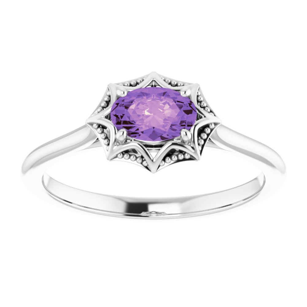 14K White Natural Amethyst Ring