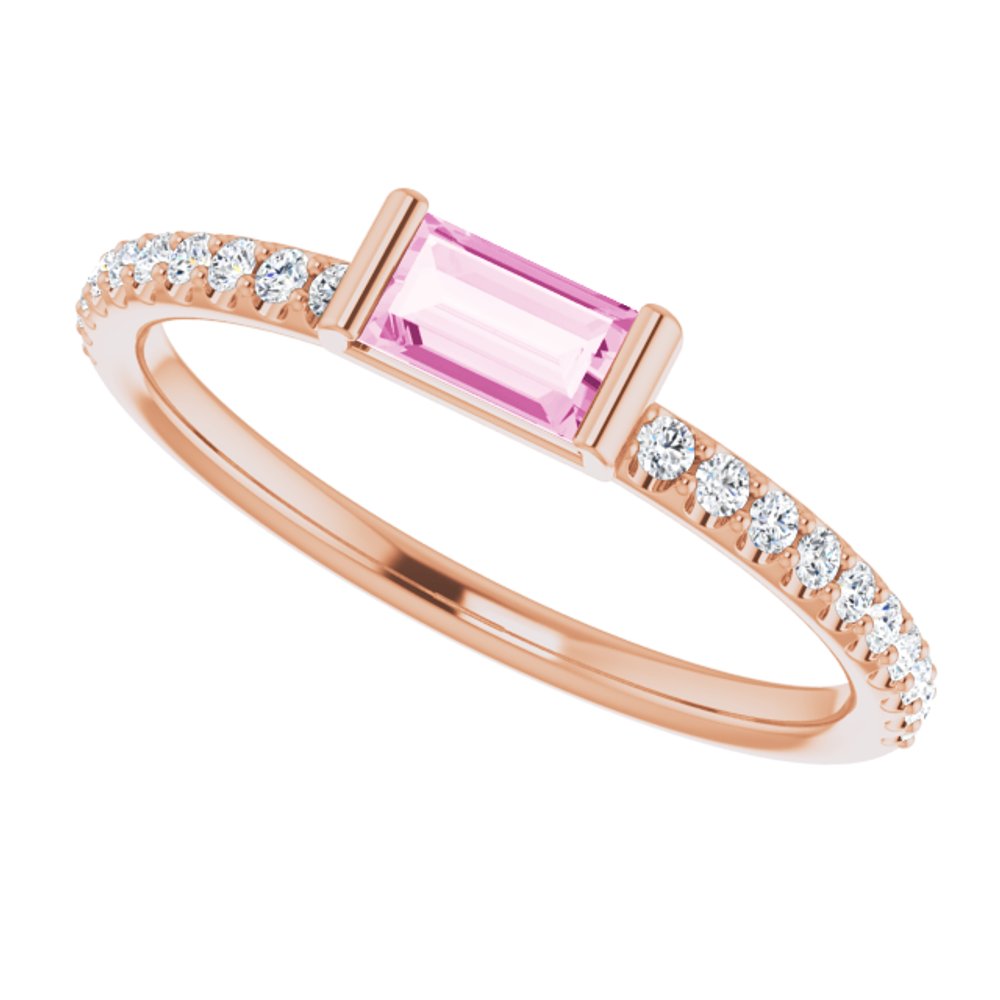 14K Rose Natural Pink Sapphire & 1/6 CTW Natural Diamond Stackable Ring