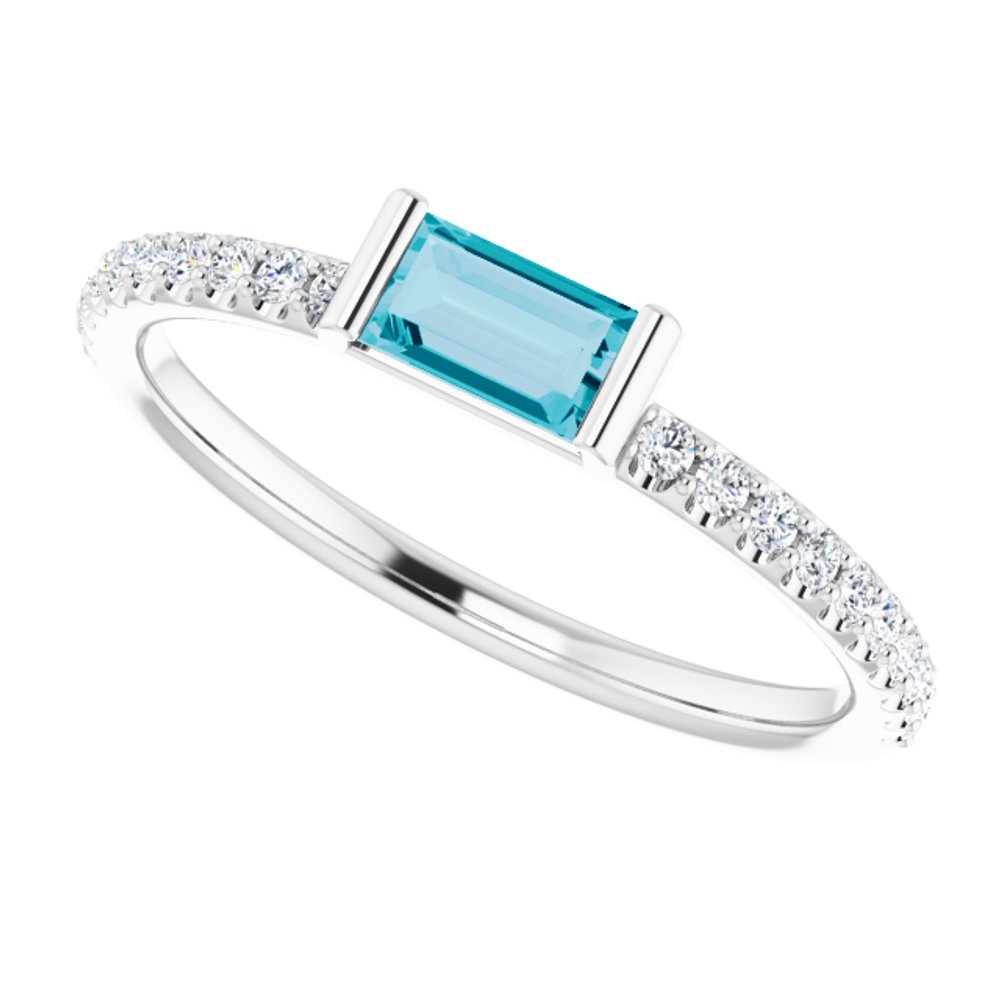 14K White Natural London Blue Topaz & 1/6 CTW Natural Diamond Stackable Ring