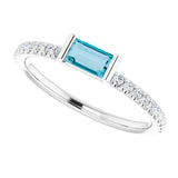 14K White Natural London Blue Topaz & 1/6 CTW Natural Diamond Stackable Ring