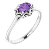 14K White Natural Amethyst Ring