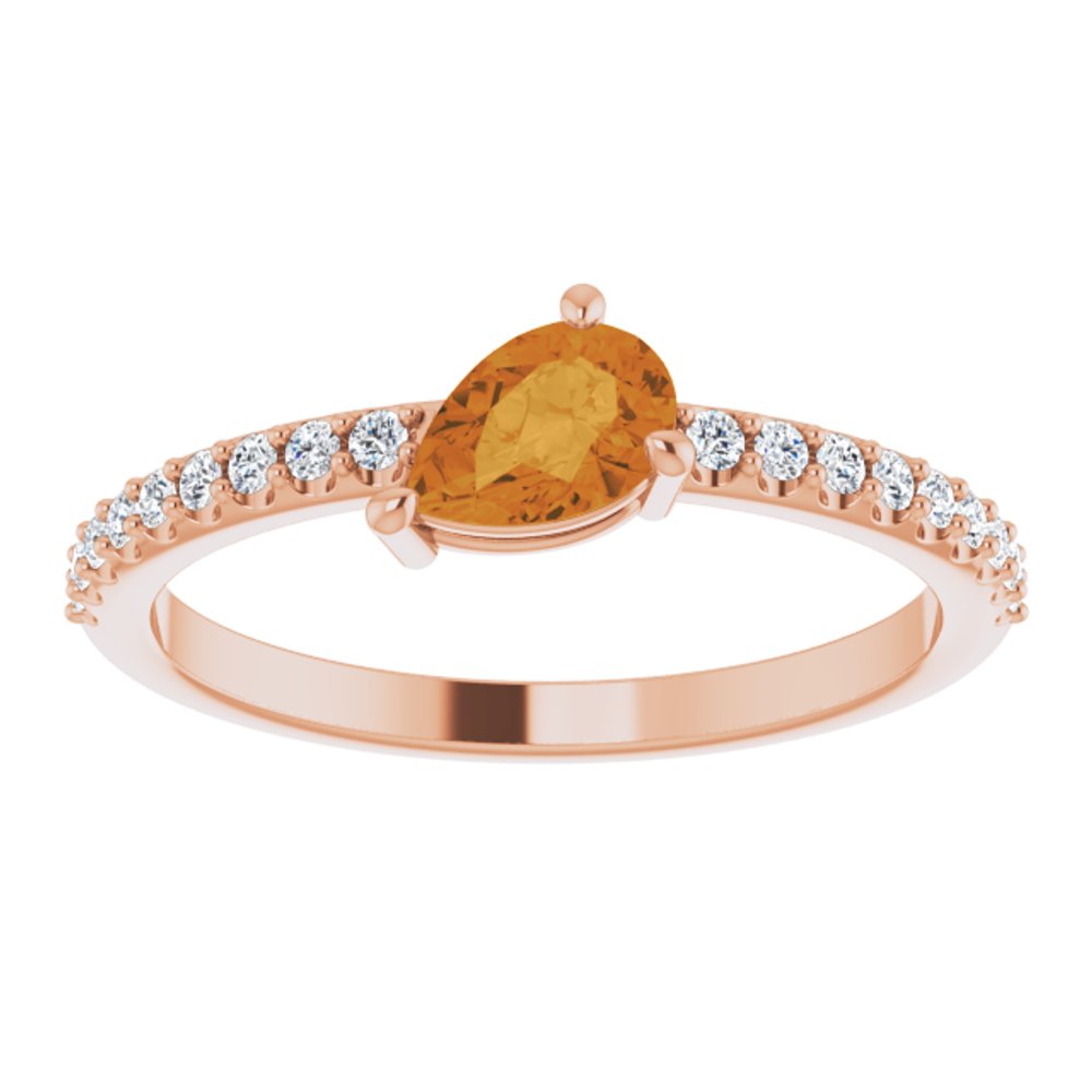 14K Rose Natural Citrine & 1/6 CTW Natural Diamond Ring