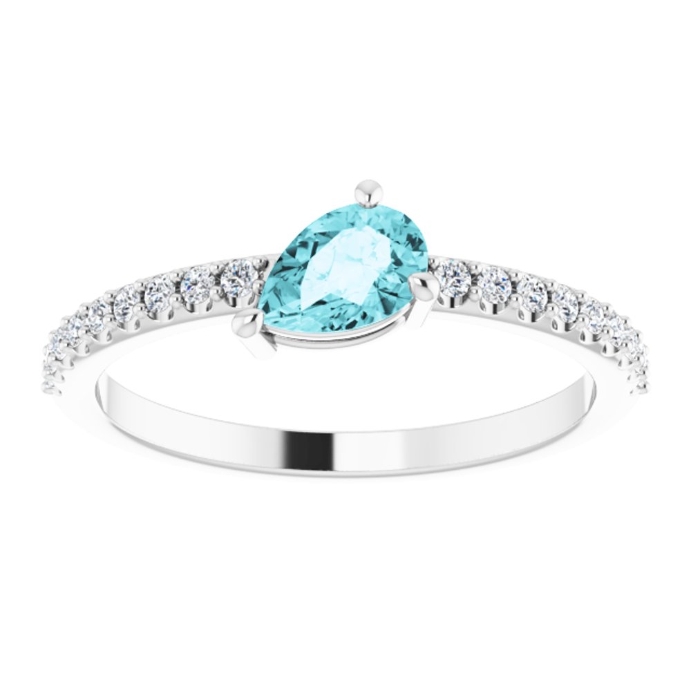 14K White Natural Blue Zircon & 1/6 CTW Natural Diamond Ring