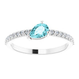 14K White Natural Blue Zircon & 1/6 CTW Natural Diamond Ring