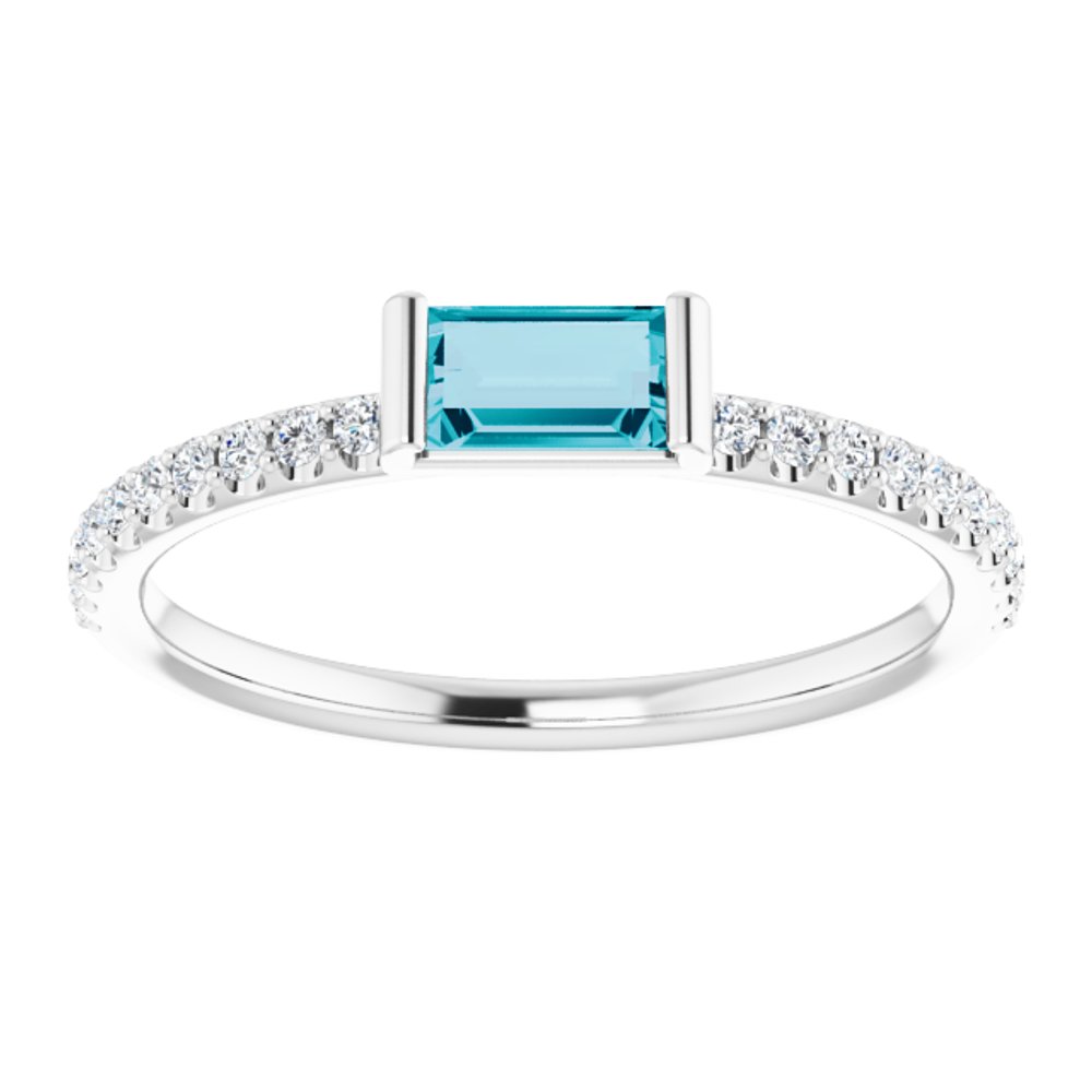 14K White Natural London Blue Topaz & 1/6 CTW Natural Diamond Stackable Ring