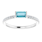 14K White Natural London Blue Topaz & 1/6 CTW Natural Diamond Stackable Ring