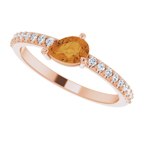 14K Rose Natural Citrine & 1/6 CTW Natural Diamond Ring