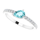 14K White Natural Blue Zircon & 1/6 CTW Natural Diamond Ring