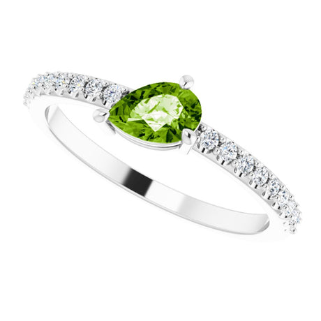 14K White Natural Peridot & 1/6 CTW Natural Diamond Ring