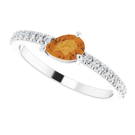 14K White Natural Citrine & 1/6 CTW Natural Diamond Ring