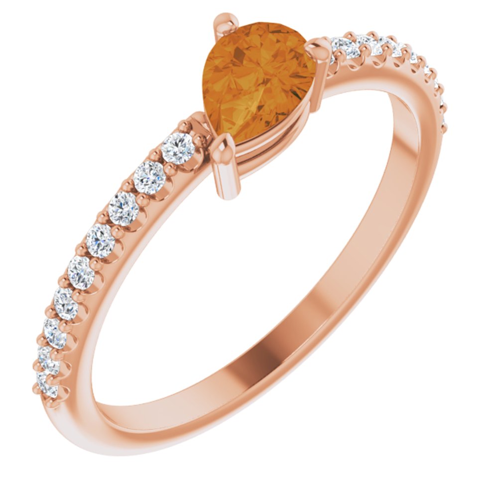 14K Rose Natural Citrine & 1/6 CTW Natural Diamond Ring