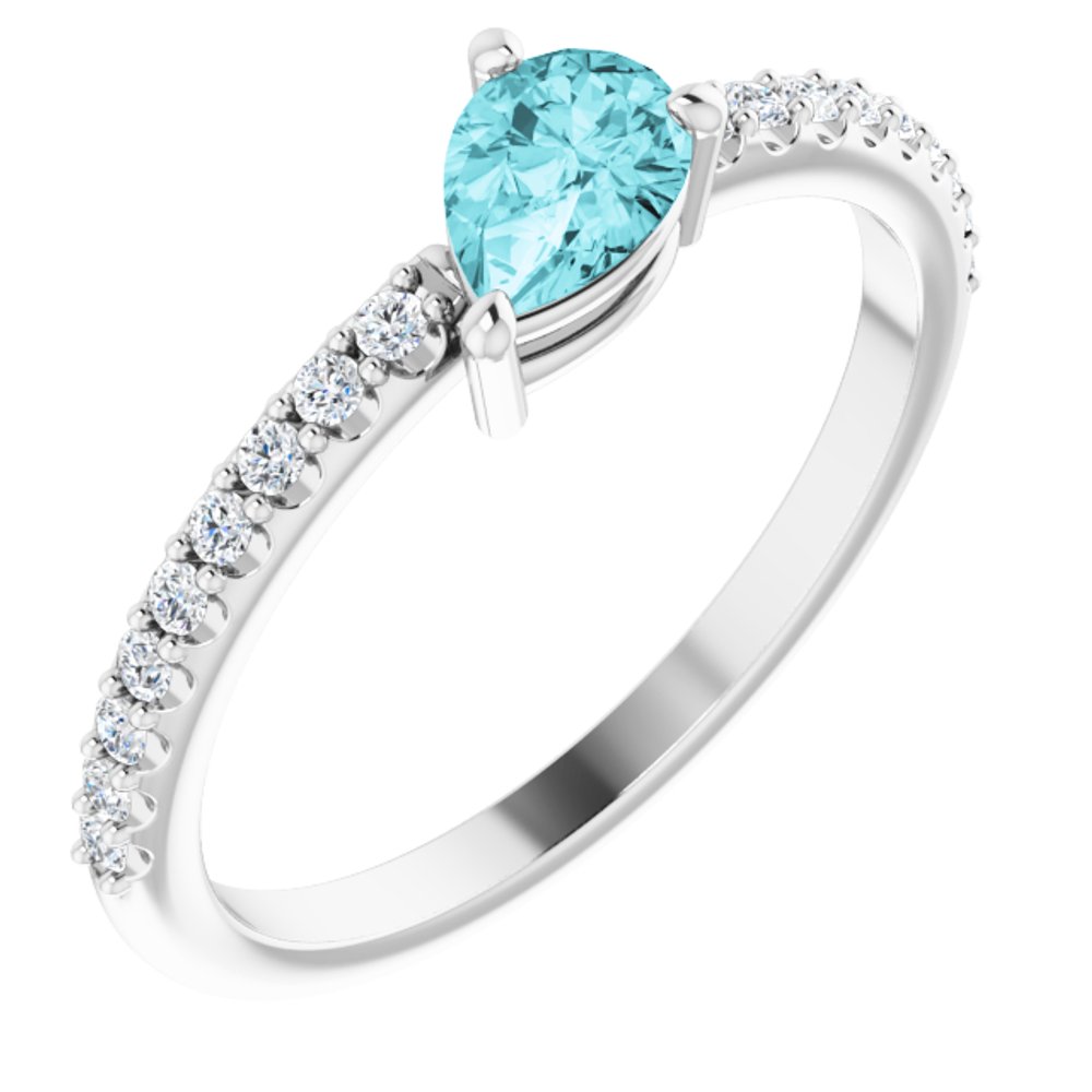14K White Natural Blue Zircon & 1/6 CTW Natural Diamond Ring