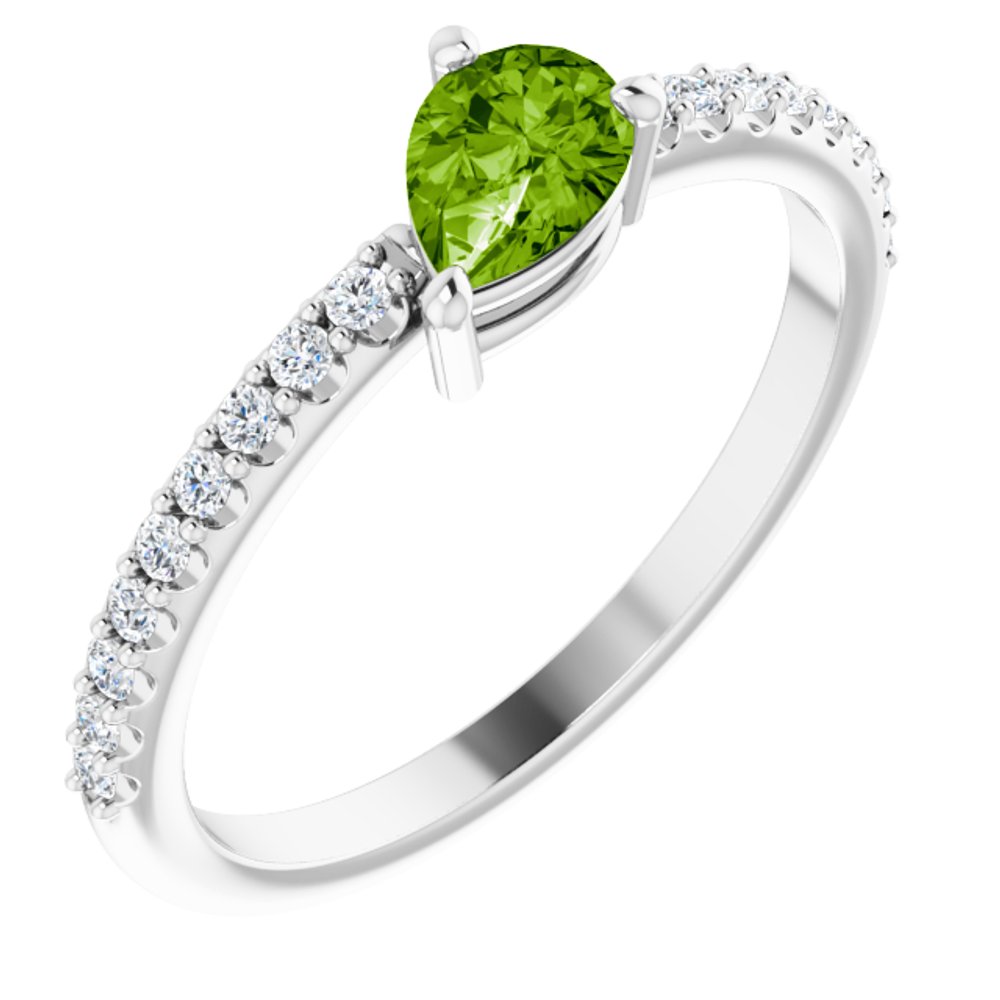 14K White Natural Peridot & 1/6 CTW Natural Diamond Ring