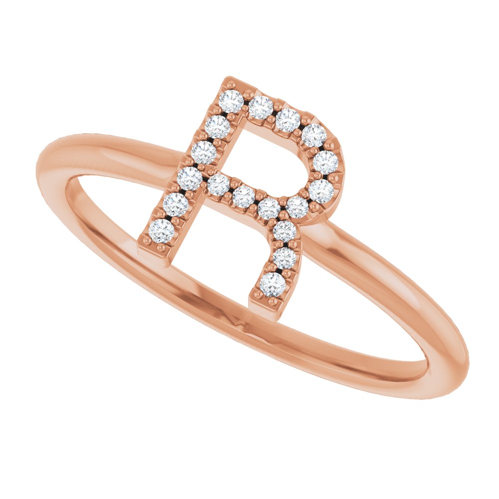 14K Rose .06 CTW Natural Diamond Initial R Ring