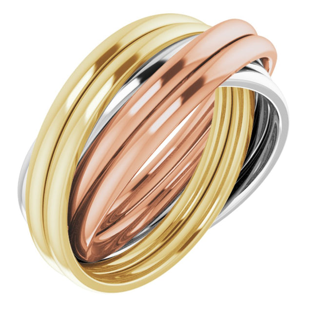 14K Tri-Color 6-Band Rolling Ring Size 5.5