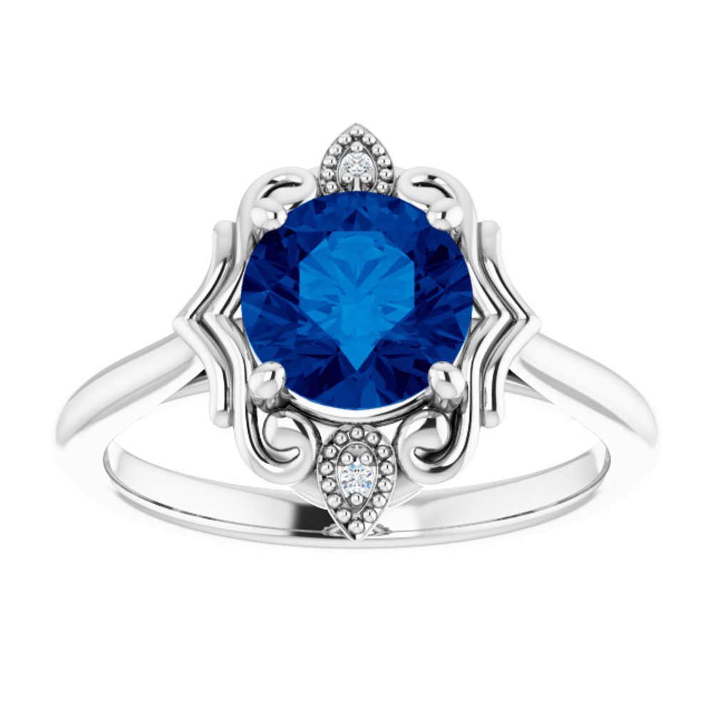 14K White Lab-Grown Blue Sapphire & .01 CTW Natural Diamond Sculptural Ring