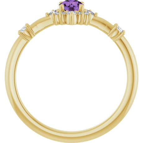 14K Yellow Natural Amethyst & 1/6 CTW Natural Diamond Halo-Style Ring