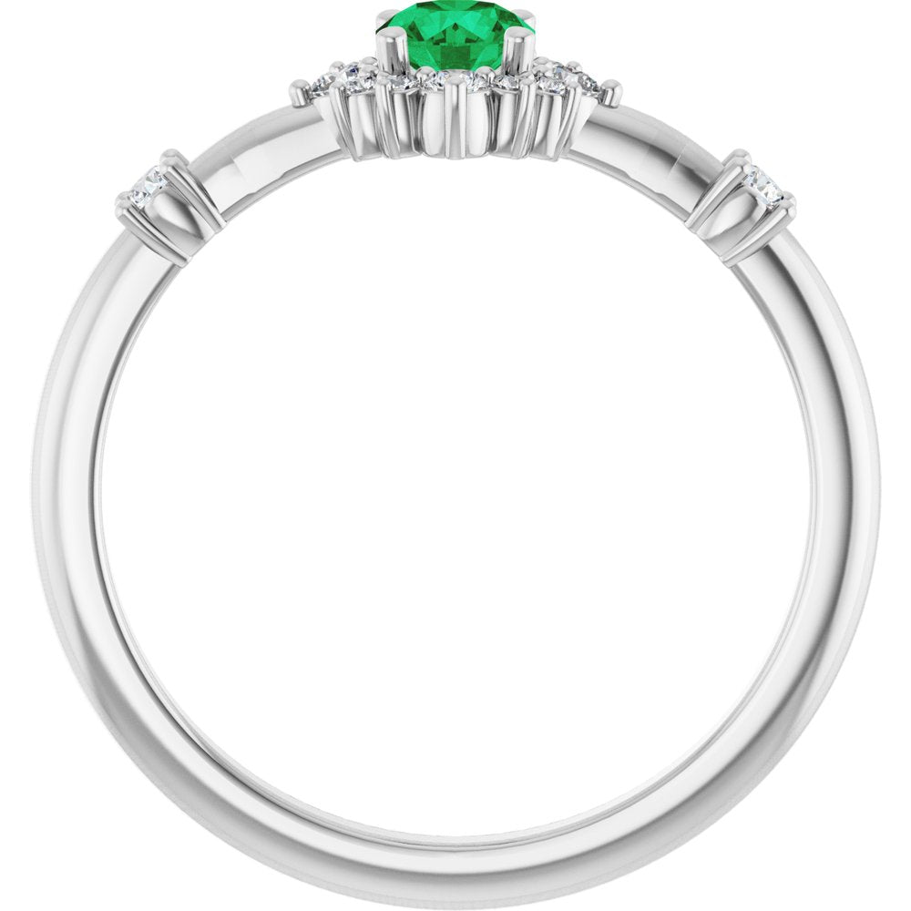 14K White Natural Emerald & 1/6 CTW Natural Diamond Halo-Style Ring
