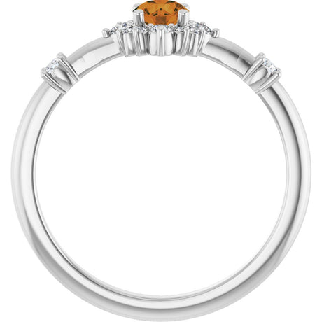 14K White Natural Citrine & 1/6 CTW Natural Diamond Halo-Style Ring