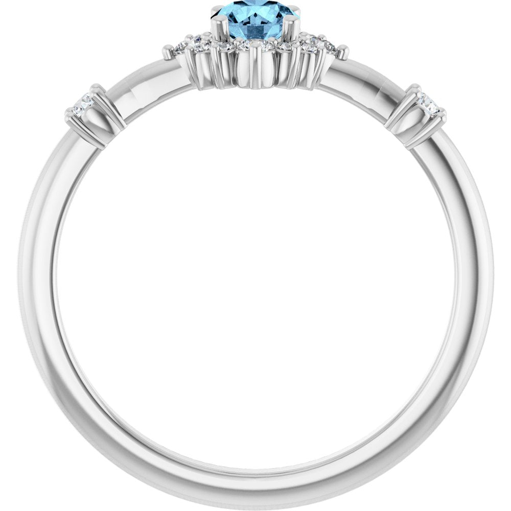 14K White Natural Aquamarine & 1/6 CTW Natural Diamond Halo-Style Ring