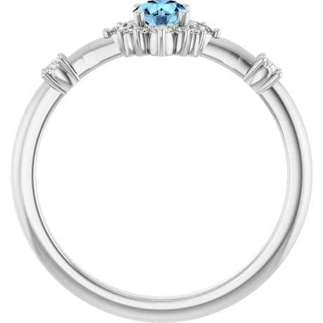 14K White Natural Aquamarine & 1/6 CTW Natural Diamond Halo-Style Ring